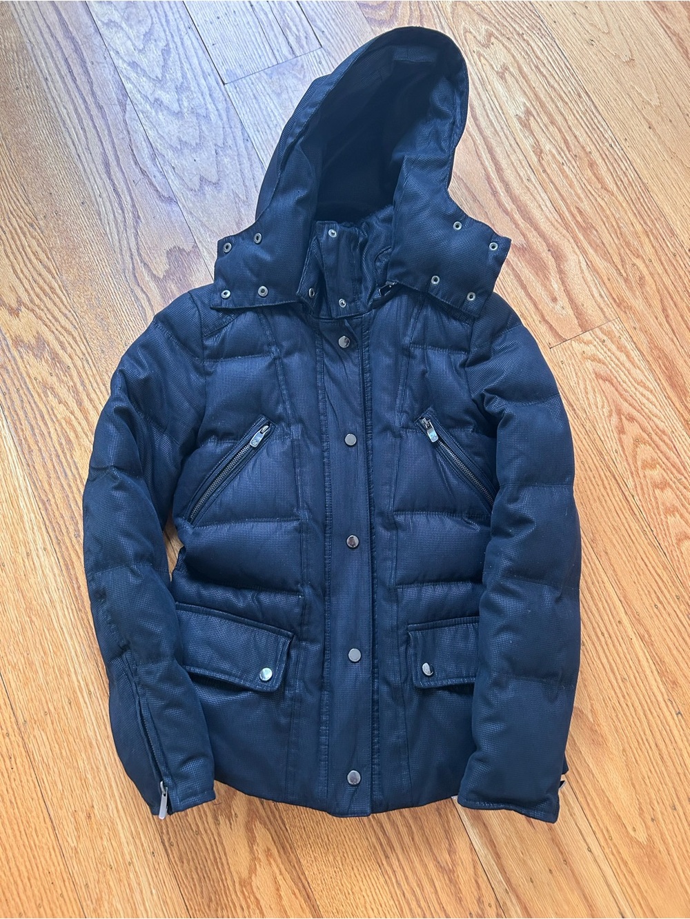 ZARA Black Down Puffer Jacket Hooded Winter Coat Parka